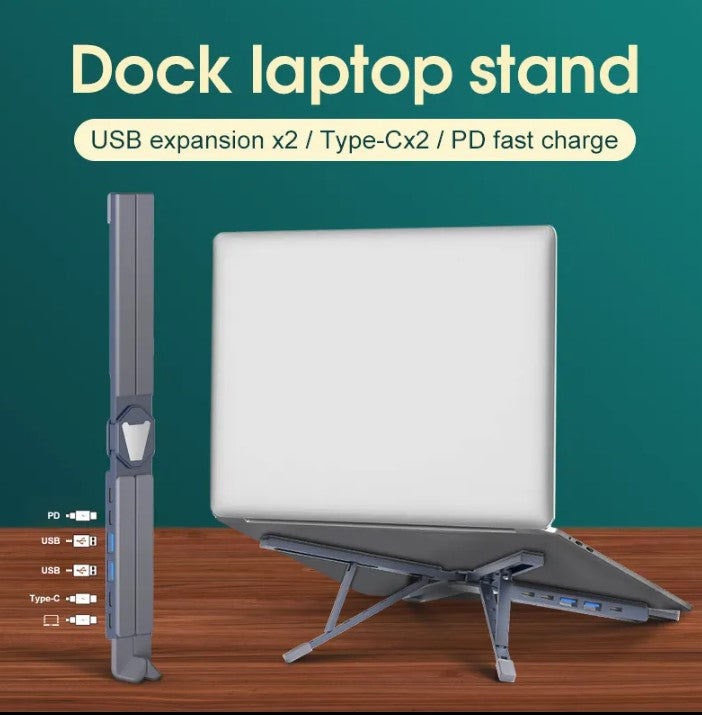 Soporte portatil plegable de aluminio ajustable para computadora portátil con estación de acoplamiento