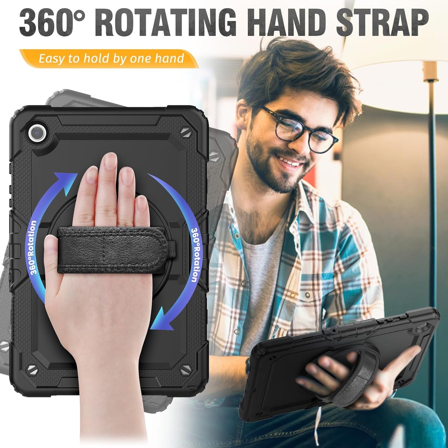 Estuche rígido de silicona para Samsung Galaxy Tab A9 Plus 11 pulgadas Correa de hombro Soporte giratorio