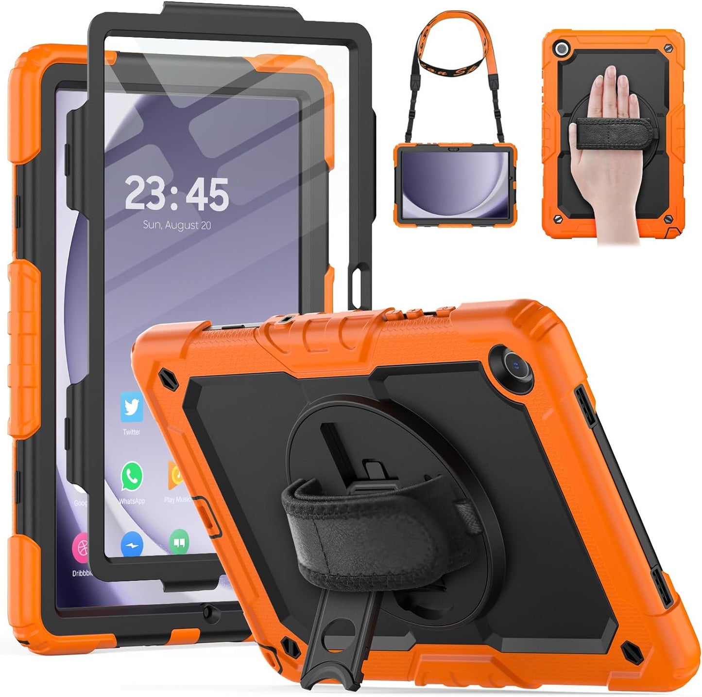 Estuche rígido de silicona para Samsung Galaxy Tab A9 Plus 11 pulgadas Correa de hombro Soporte giratorio