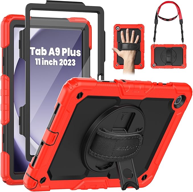 Estuche rígido de silicona para Samsung Galaxy Tab A9 Plus 11 pulgadas Correa de hombro Soporte giratorio