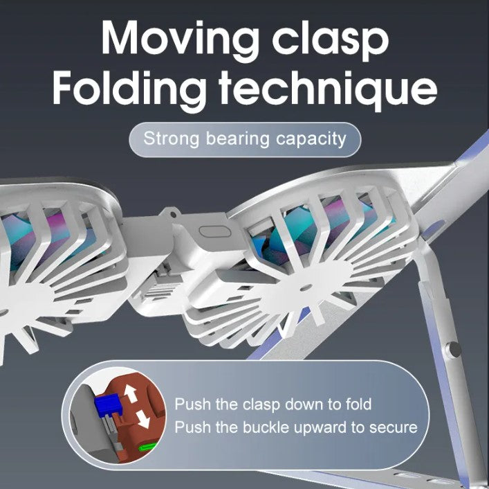Soporte plegable con ventilador ajustable para computadora portátil