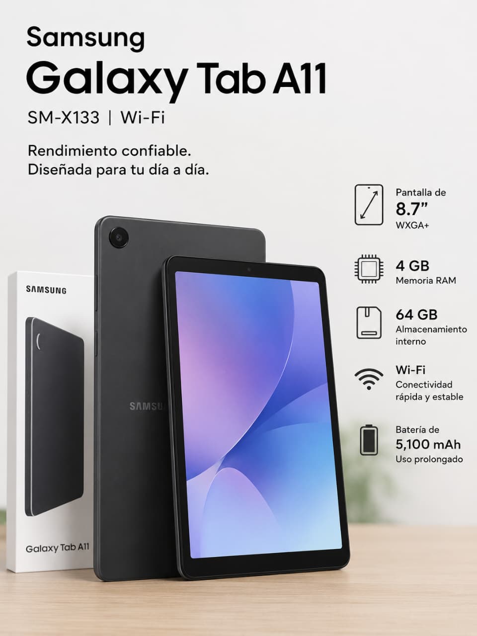 TABLET SAMSUNG GALAXY Tab A11 SM-X133 64GB 4GB RAM 8.7Inch CAM-8MP-5MP Wi-Fi