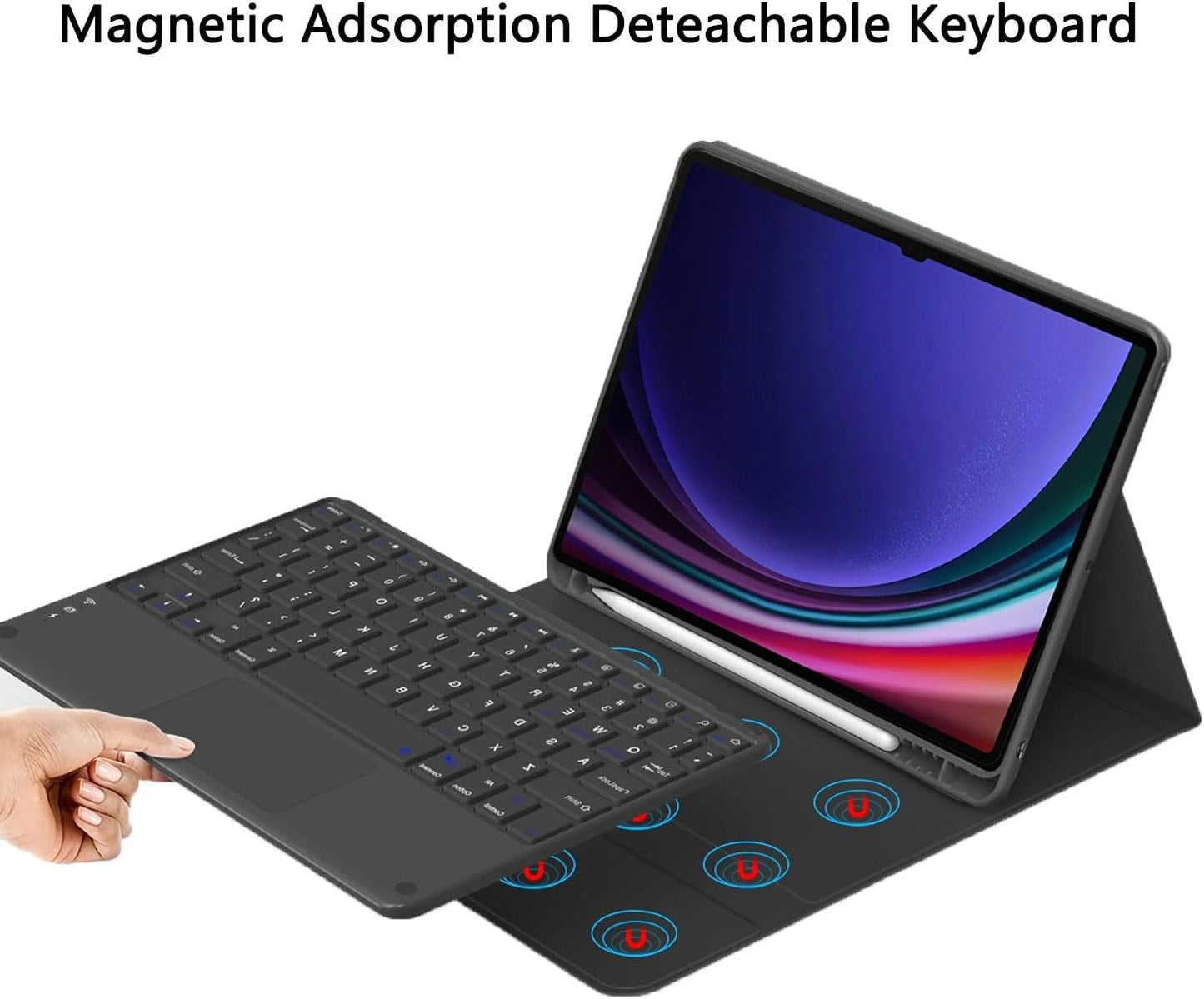 Estuche con teclado para Samsung Galaxy Tab Plus/S8 Plus/S7 Plus/S7 FE 12.4 pulgadas, teclado inalámbrico inalámbrico desmontable magnético