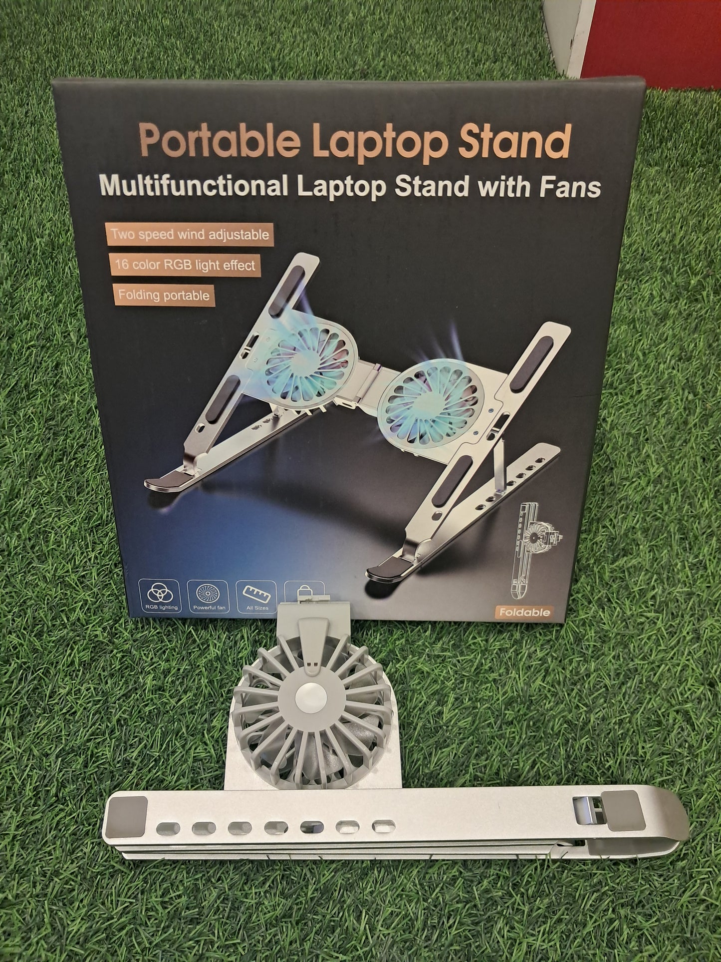 Soporte plegable con ventilador ajustable para computadora portátil