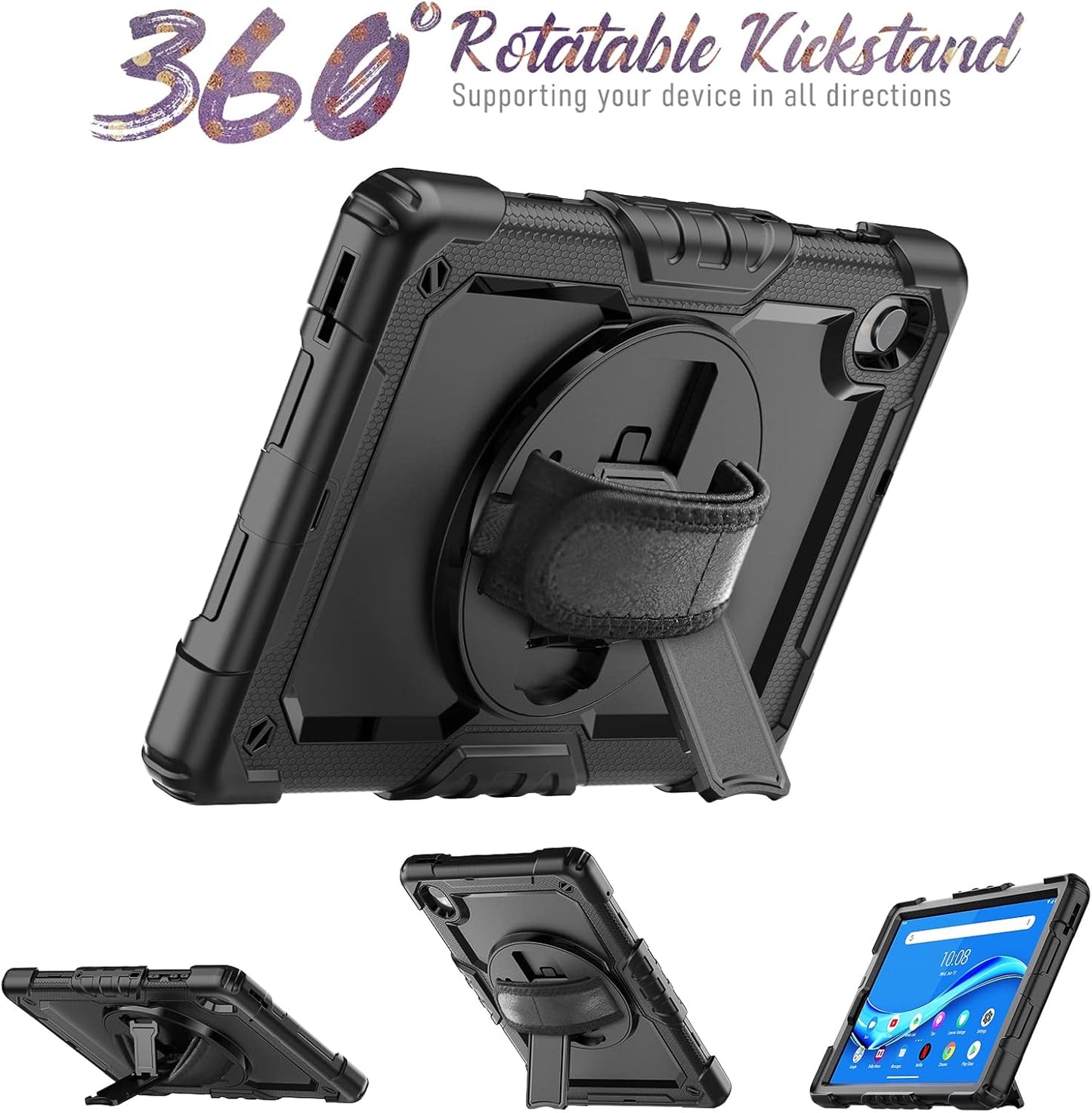 Estuche para Lenovo Tab M10 Plus de 10,3 pulgadas Tab K10 protector con protector de pantalla correa de mano giratoria K10
