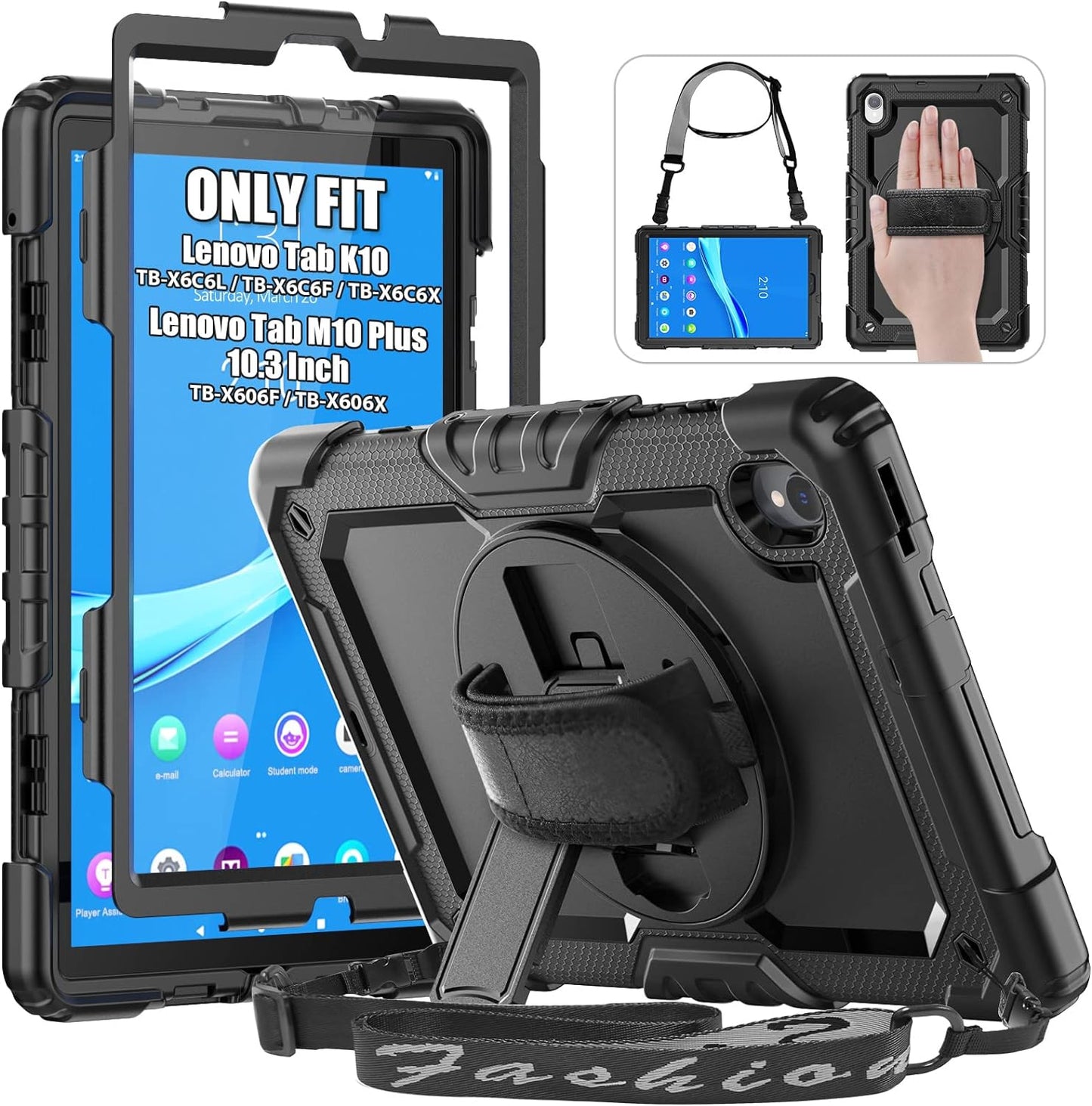 Estuche para Lenovo Tab M10 Plus de 10,3 pulgadas Tab K10 protector con protector de pantalla correa de mano giratoria K10