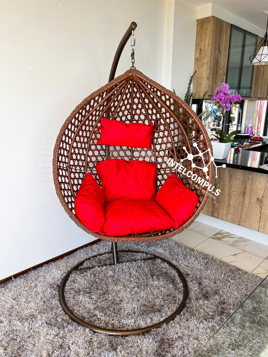 Silla colgante de ratán cafe