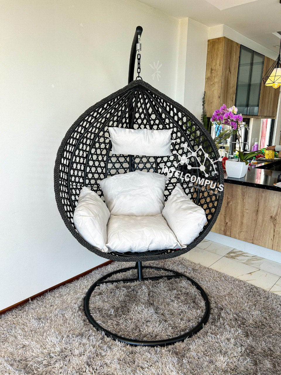 Silla colgante de terraza rattan negro