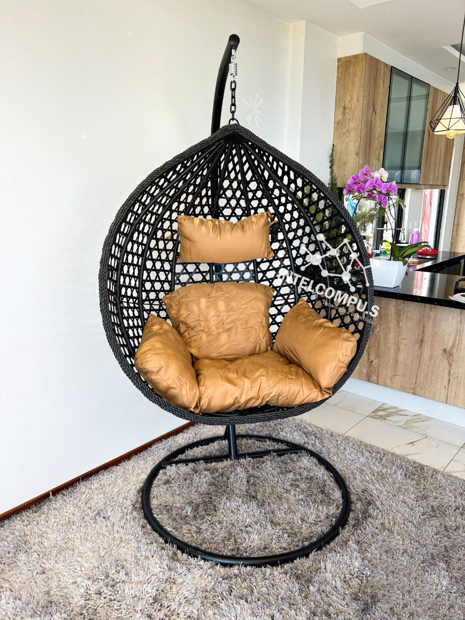 Silla colgante de terraza rattan negro