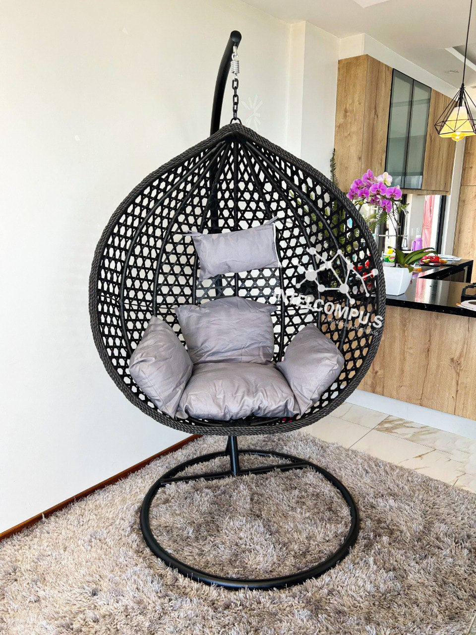 Silla colgante de terraza rattan negro