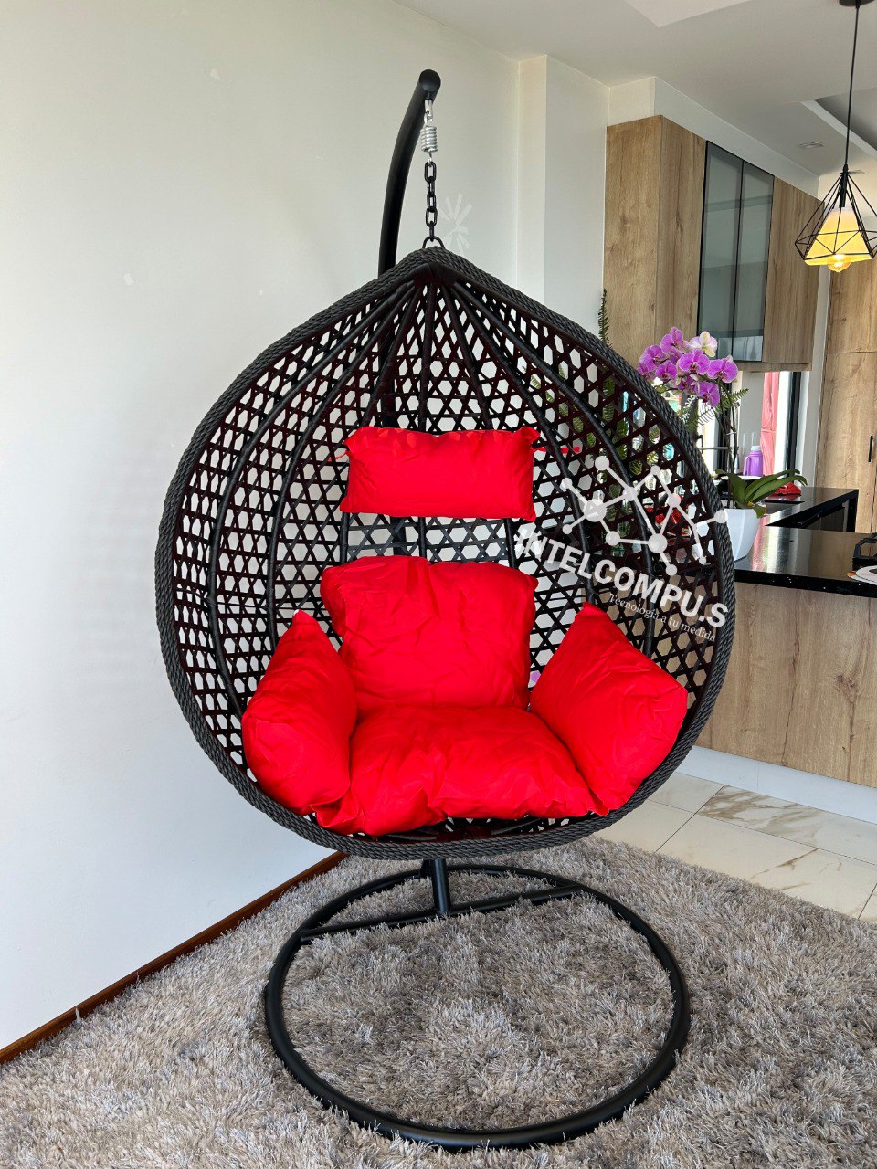 Silla colgante de terraza rattan negro
