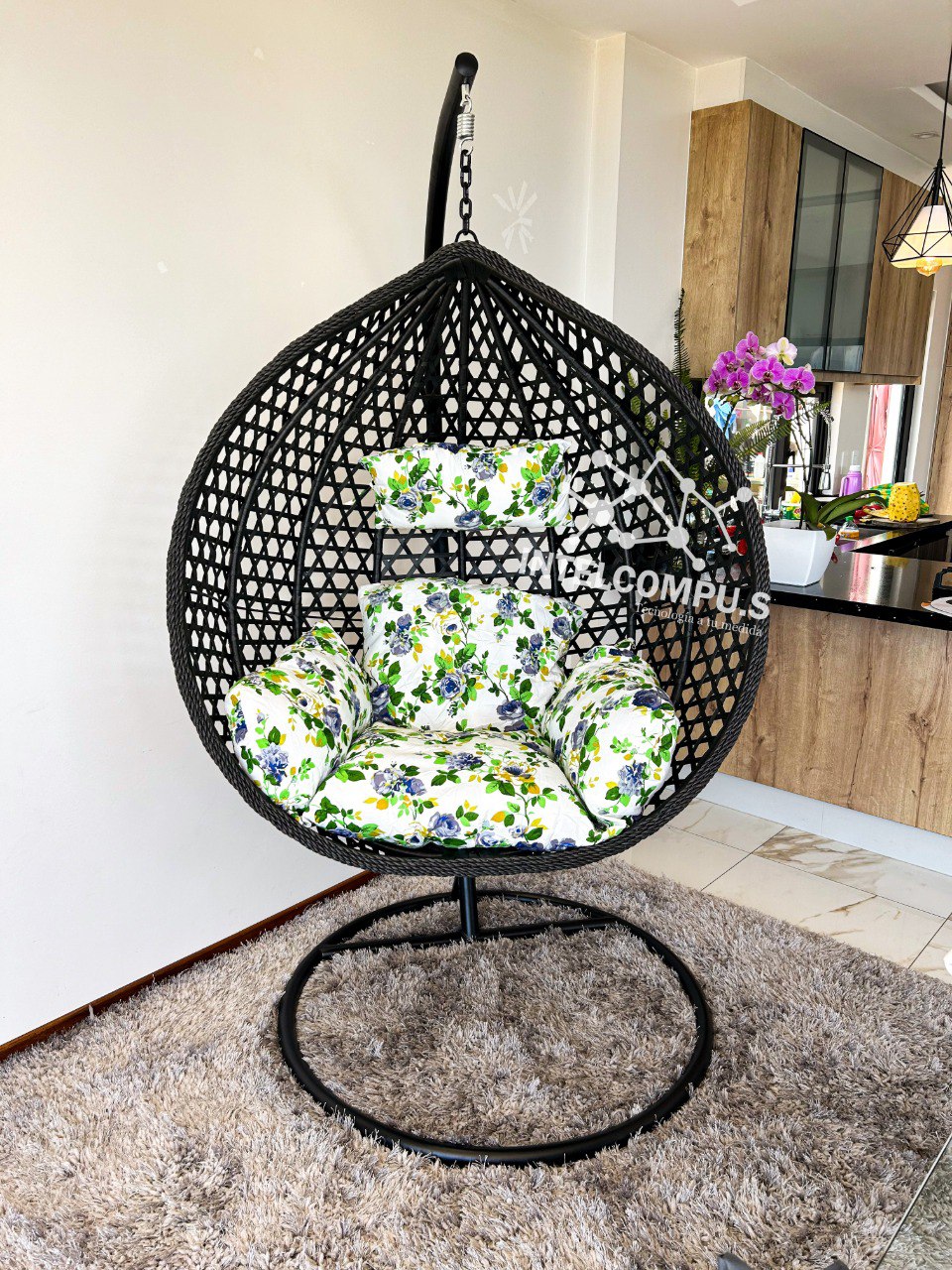 Silla colgante de terraza rattan negro