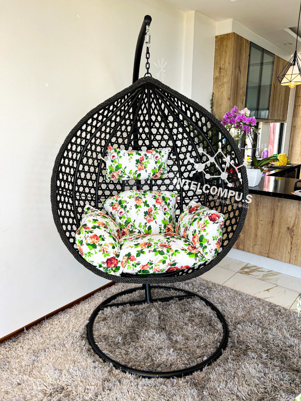 Silla colgante de terraza rattan negro
