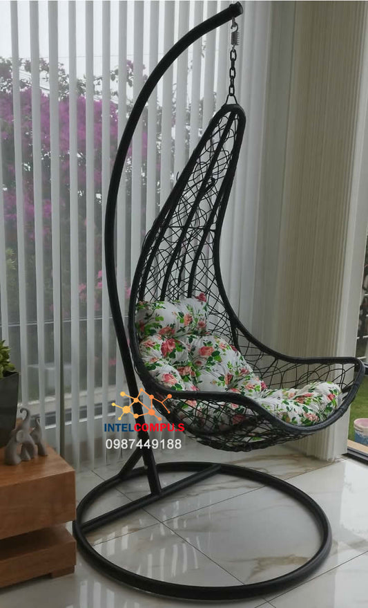 Silla colgante de ratan tipo luna color cafe