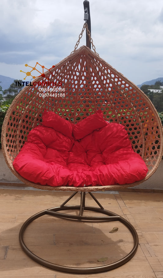 Silla colgante Doble tipo huevo color beige soporta 200kl