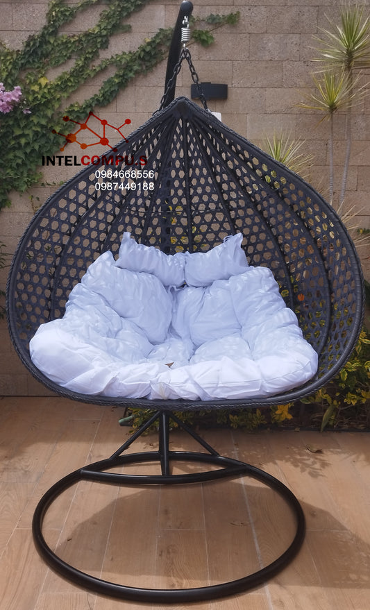 Silla colgante Doble tipo huevo color negro soporta 200kl