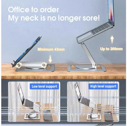 Soporte ajustable para computadora con base giratoria de 360°, elevador ergonómico plegable