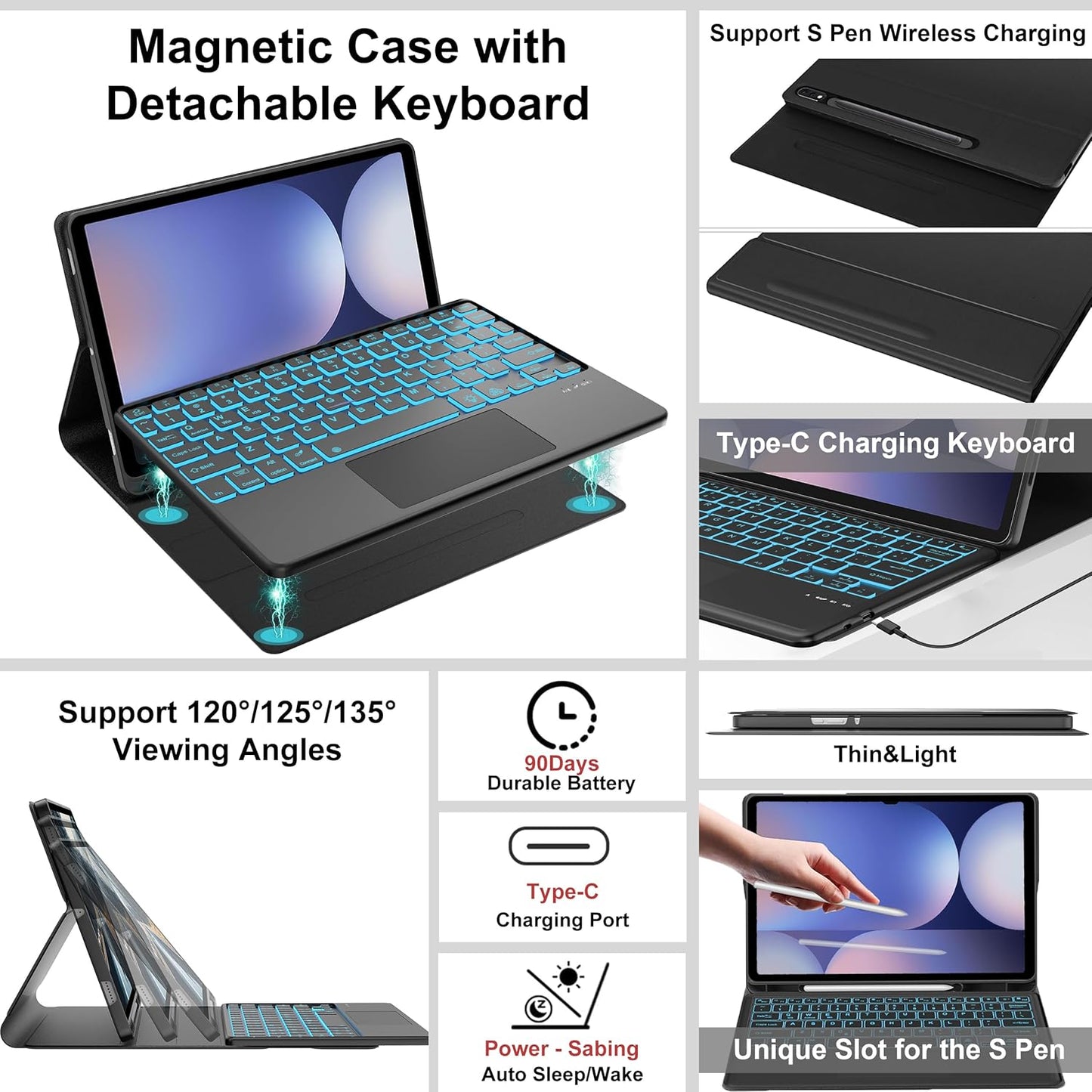 Estuche con teclado Samsung Galaxy Tab S10 Plus/S9FE Plus de 12.4 pulgadas, trackpad multitáctil