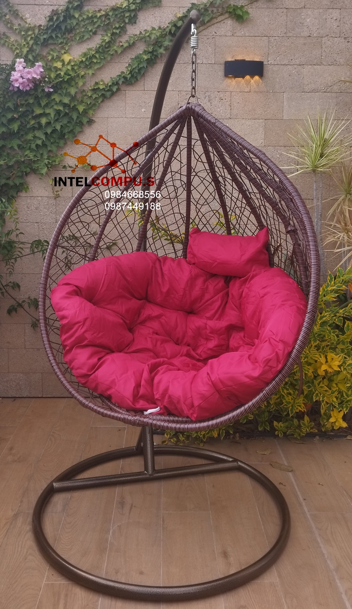 Silla colgante de ratán colo cafe